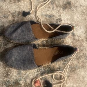 Denim lace up espadrilles